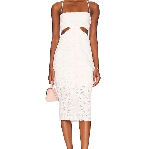 Lpa Dresses | Lpa Pearla White Sheath Midi Dress with Cut Out and Slit | Color: Cream/White | Size: M | Carolineskloset's Closet